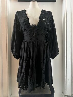 Free People Black Eyelet Mini Dress